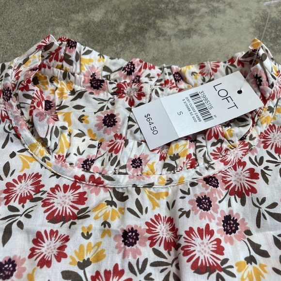 Loft Blouse Womens Small‎ Ruffle High Neck Floral Multicolor Long Sleeve Shirt - Picture 2 of 13